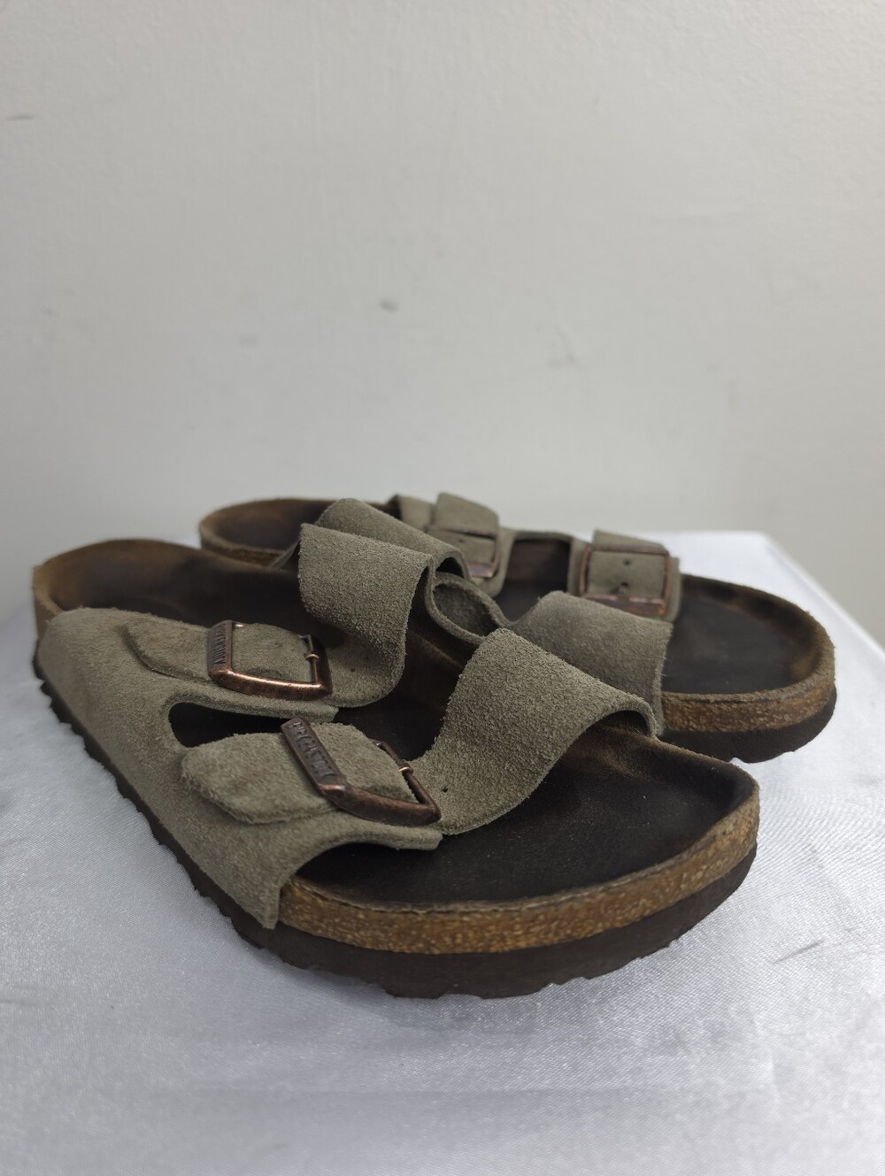 Birkenstock Arizona Military Green Leather Two-Strap Sandals